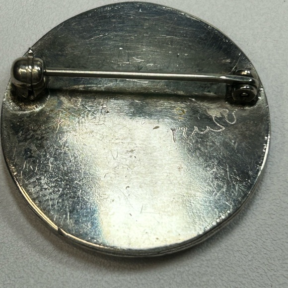 Signed Native Sterling Silver Mother of Pearl Turquoise Pinwheel Zuni Inlay 925 - Picture 5 of 8